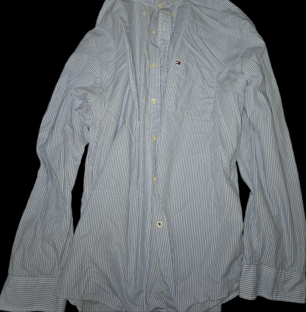 Tommy Hilfiger Blue and White Casual Button Down Shirt